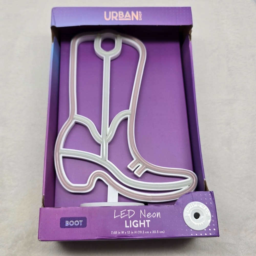 Urban Shop Cowboy Boot LED Neon Light Pink White Western Boho Decor 12in NEW